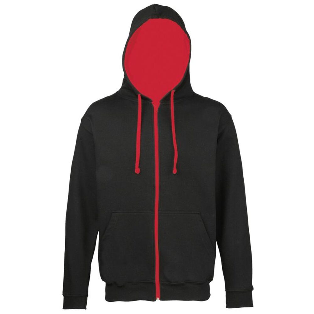 Awdis Mens Varsity  Sweatshirt Hoodie Zoodie 11 Colours  / Jet Black/Fire Red